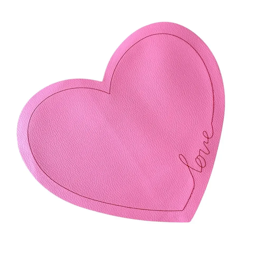 2pc Threshold Valentine Pink Faux Leather Heart Shaped Placemat Charger LOVE New